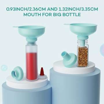 Pisol Wide Mouth Versatile Funnel, Canning Funnels for Kitchen Use, Food Grade Plastic Cooking Funnel Set with 4 Size Spouts and 2 Strainers for Filling Different Bottles and Bags, Teal