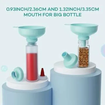 Pisol Wide Mouth Versatile Funnel, Canning Funnels for Kitchen Use, Food Grade Plastic Cooking Funnel Set with 4 Size Spouts and 2 Strainers for Filling Different Bottles and Bags, Teal