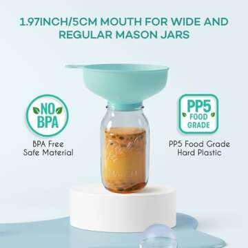 Pisol Wide Mouth Versatile Funnel, Canning Funnels for Kitchen Use, Food Grade Plastic Cooking Funnel Set with 4 Size Spouts and 2 Strainers for Filling Different Bottles and Bags, Teal