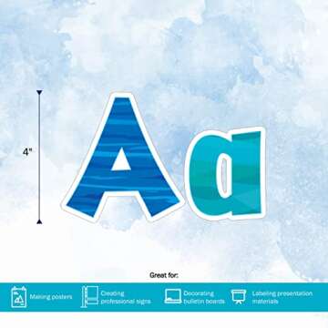 BARKER CREEK Letter Pop-Outs, 4" Sea & Sky, Multicolor Designer Letters for Bulletin Boards, Breakro...
