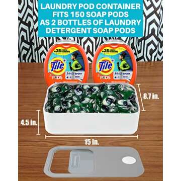 Skywin Large Laundry Pods Container Push Open with Grey Lid, Laundry Pod Holder 15 x 8.7 x 4.5 In, Holds 11 Pounds OR 120-150 Pods, Laundry Pod Container, Dishwasher Pods Container