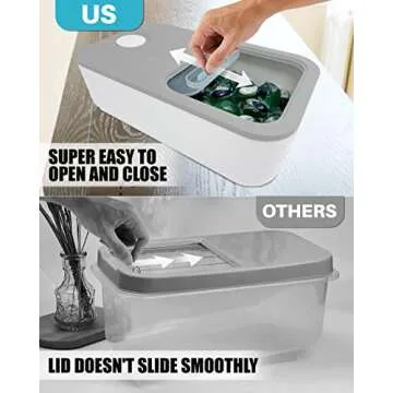 Skywin Large Laundry Pods Container Push Open with Grey Lid, Laundry Pod Holder 15 x 8.7 x 4.5 In, Holds 11 Pounds OR 120-150 Pods, Laundry Pod Container, Dishwasher Pods Container