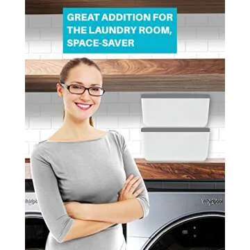 Skywin Large Laundry Pods Container Push Open with Grey Lid, Laundry Pod Holder 15 x 8.7 x 4.5 In, Holds 11 Pounds OR 120-150 Pods, Laundry Pod Container, Dishwasher Pods Container