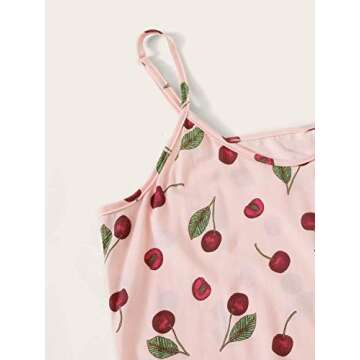 Cute Cherry Print Pajama Set with Eye Cover for Women