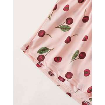 Cute Cherry Print Pajama Set with Eye Cover for Women