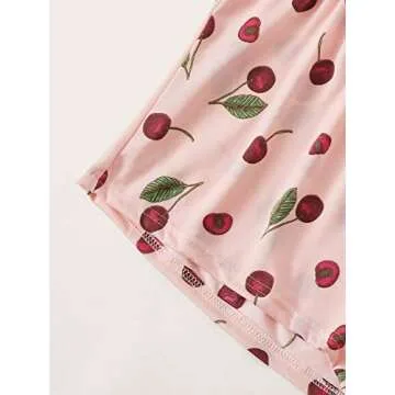 Cute Cherry Print Pajama Set with Eye Cover for Women