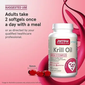 Jarrow Krill Oil Omega-3 Brain Heart Health 60 Softgels