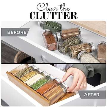 Kitchen Spice Drawer Organizer made with Acacia Wood, Space Saving 4 Tier Spice Drawer Inserts 13" Wide - Fits 4.5" Deep Cabinet Drawers, Can use as Countertop display, Wooden Spice Racks by MesiKit…