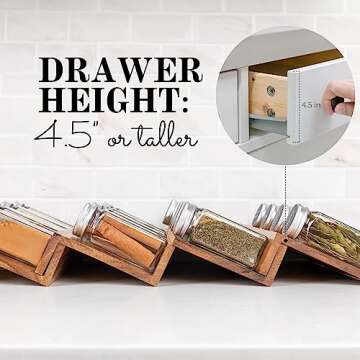 Kitchen Spice Drawer Organizer made with Acacia Wood, Space Saving 4 Tier Spice Drawer Inserts 13" Wide - Fits 4.5" Deep Cabinet Drawers, Can use as Countertop display, Wooden Spice Racks by MesiKit…