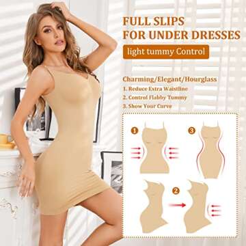 Betaven Shapewear Slip Dress for Women Tummy Control Camisole V-Neck Full Slip Under Dress Seamless Body Shaper,Beige,Small