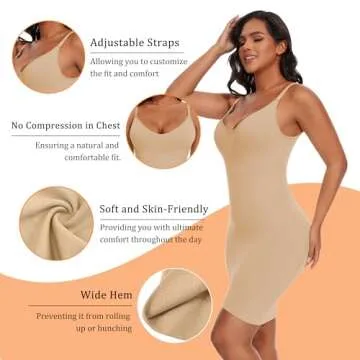 Betaven Shapewear Slip Dress for Women Tummy Control Camisole V-Neck Full Slip Under Dress Seamless Body Shaper,Beige,Small