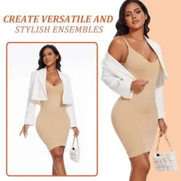 Betaven Shapewear Slip Dress for Women Tummy Control Camisole V-Neck Full Slip Under Dress Seamless Body Shaper,Beige,Small