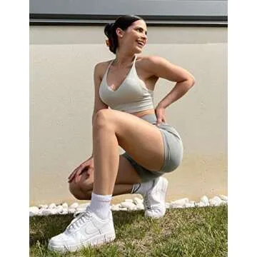 FRESOUGHT Workout Sets Clothes for Small Women Ribbed Crop Tank Activewear Yoga High Waist Biker Shorts Set Grey XS