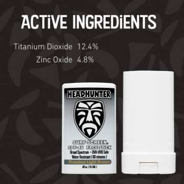 Headhunter Sunscreen Face Stick SPF 45, Waterproof Surf Sunblock for Waterman, Water-Resistant Facial Sunscreen for Ultra-Sport Protection and Solar Defense (80 min), Tinted Light Brown (1 pack)
