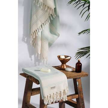 DEMMEX Organic Turkish Cotton Soft Bath and Beach Towel - Luxury Oversized Peshtemal for Bathroom and Beach - Lightweight, Quick-Drying - Prewashed, Diamond Weave, 71x36'' (Mint)