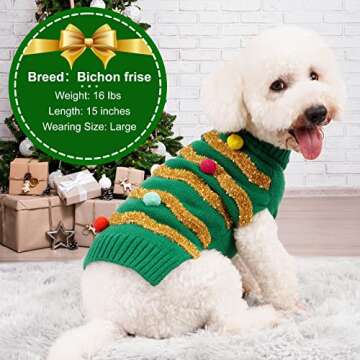 cyeollo Christmas Dog Sweater Pullover Turtleneck Glitter Holiday Pet Winter Clothes Knitted Sweater...