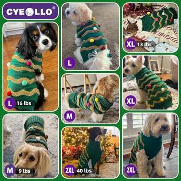 cyeollo Christmas Dog Sweater Pullover Turtleneck Glitter Holiday Pet Winter Clothes Knitted Sweaters for Small Dogs
