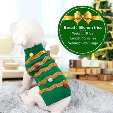 Cyeollo Christmas Dog Sweater Pullover Turtleneck Glitter