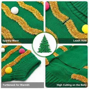 cyeollo Christmas Dog Sweater Pullover Turtleneck Glitter Holiday Pet Winter Clothes Knitted Sweaters for Small Dogs