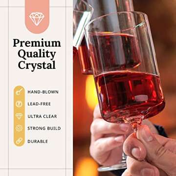 Square Wine Glasses Set of 4 – 14oz Crystal Wine Glasses – Elegant & Modern Long Stem Wine Glasses for White & Red Wine – Hand-Blown Lead-Free Large Wine Glass