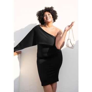 GOBLES Women's Summer Sexy One Shoulder Ruffle Bodycon Midi Cocktail Dress Black