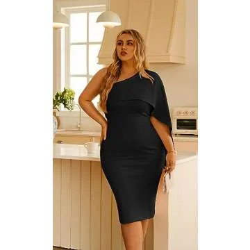 GOBLES Women's Elegant One Shoulder Midi Cocktail Dress