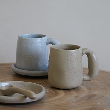Uaral Large Coffee Mugs,Stoneware Pottery Coffee Mug Set with jumbo handle,Handmade mugs for Latte,Milk,Cocoa or Tea,20oz,Set of 2, (Assorted Color Cream&Gray)