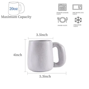 Uaral Large Coffee Mugs,Stoneware Pottery Coffee Mug Set with jumbo handle,Handmade mugs for Latte,Milk,Cocoa or Tea,20oz,Set of 2, (Assorted Color Cream&Gray)