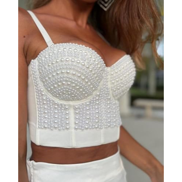 Fashionable Pearls Beaded Bustier Crop Top for Women