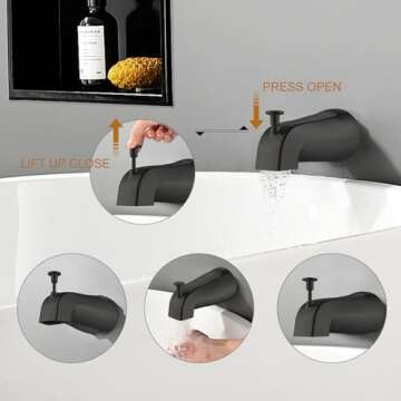 Gold Hao Universal Slip-On Tub Spout with Diverter - 5" Matte Black Faucet, Easy Installation & Wate...