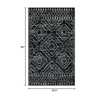 Wonnitar Moroccan 3x5 Rug, Black Washable Small Rug for Bedroom, Non-Slip Geometric Tribal Entry Thr...