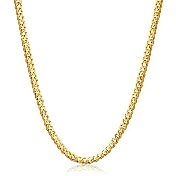 Fiusem Diamond Cut Stainless Steel Cuban Chain Necklace, 20 Inch, Unisex, Gold