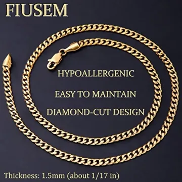 Fiusem Gold Cuban Chain Necklace for Unisex Elegance