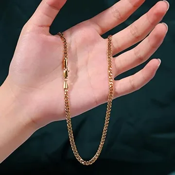 Fiusem Gold Cuban Chain Necklace for Unisex Elegance