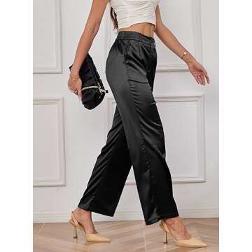 Women's Wide Leg Satin Silky Casual Dress Cocktail Party High Waist Pants