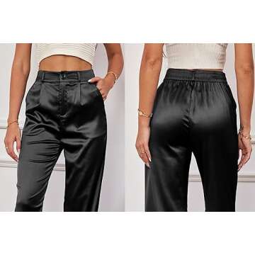 Women's Wide Leg Satin Silky Casual Dress Cocktail Party High Waist Pants