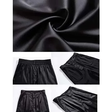 Women's Wide Leg Satin Silky Casual Dress Cocktail Party High Waist Pants