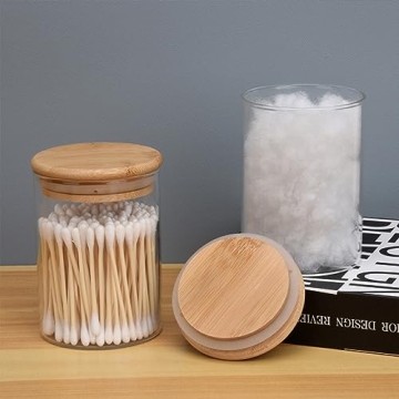 Elegant 2 Pack Glass Qtip Holders with Bamboo Lids