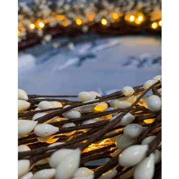 LampLust Christmas Wreaths for Front Door, 22 Inch White Pip Berry Grapevine Wreath with 100 LED Lights, Timer, Battery Powered, Fall Wreath, Farmhouse Wreath, Christmas Decorations Holiday Décor
