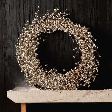 LampLust Christmas Wreaths for Front Door, 22 Inch White Pip Berry Grapevine Wreath with 100 LED Lights, Timer, Battery Powered, Fall Wreath, Farmhouse Wreath, Christmas Decorations Holiday Décor