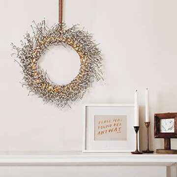 LampLust Christmas Wreaths for Front Door, 22 Inch White Pip Berry Grapevine Wreath with 100 LED Lights, Timer, Battery Powered, Fall Wreath, Farmhouse Wreath, Christmas Decorations Holiday Décor