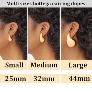 Gold Bottega Earring Dupes,TearDrop Earrings Jewelry for Women Trendy,Chunky Gold Hoop Earrings Set,Hypoallergenic Sterling Silver Post Lightweight Designer Earrings(Small Medium Large)