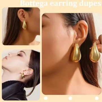 Gold Bottega Earring Dupes,TearDrop Earrings Jewelry for Women Trendy,Chunky Gold Hoop Earrings Set,Hypoallergenic Sterling Silver Post Lightweight Designer Earrings(Small Medium Large)