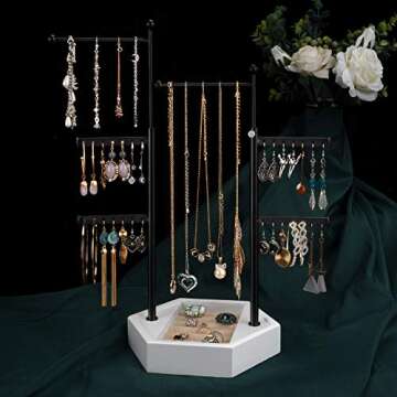 Emfogo Jewelry Organizer Stand - 6 Tier Jewelry Holder with Adjustable Height Necklace Holder Organizer Display & Storage for Earrings Ring Bracelet (White)