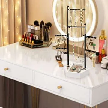 Emfogo Jewelry Organizer Stand - 6 Tier Jewelry Holder with Adjustable Height Necklace Holder Organizer Display & Storage for Earrings Ring Bracelet (White)