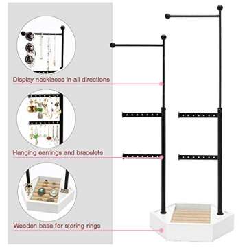 Emfogo Jewelry Organizer Stand - 6 Tier Jewelry Holder with Adjustable Height Necklace Holder Organizer Display & Storage for Earrings Ring Bracelet (White)