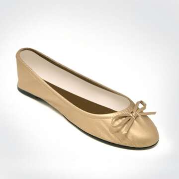 Silky Toes Foldable Travel Portable Flat Comfort Shoes with Pouch (Large 8/9, Gold)