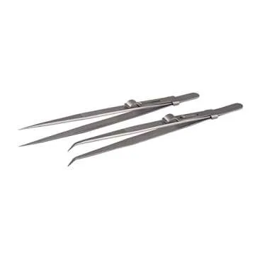 Tweezers, Precision Tweezers Set, Anti-Static Stainless Steel Curved of Tweezers, for Electronics, Laboratory Work, Jewelry-Making, Craft, Soldering, Etc（2 PCS）