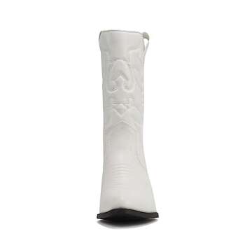 Soda Reno Women Western Cowboy Pointed Toe Knee High Pull On Tabs Boots (White Pu/Black Heel, US Footwear Size System, Adult, Women, Numeric, Medium, 10)