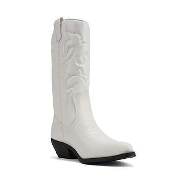 Soda Reno Women Western Cowboy Pointed Toe Knee High Pull On Tabs Boots (White Pu/Black Heel, US Footwear Size System, Adult, Women, Numeric, Medium, 10)